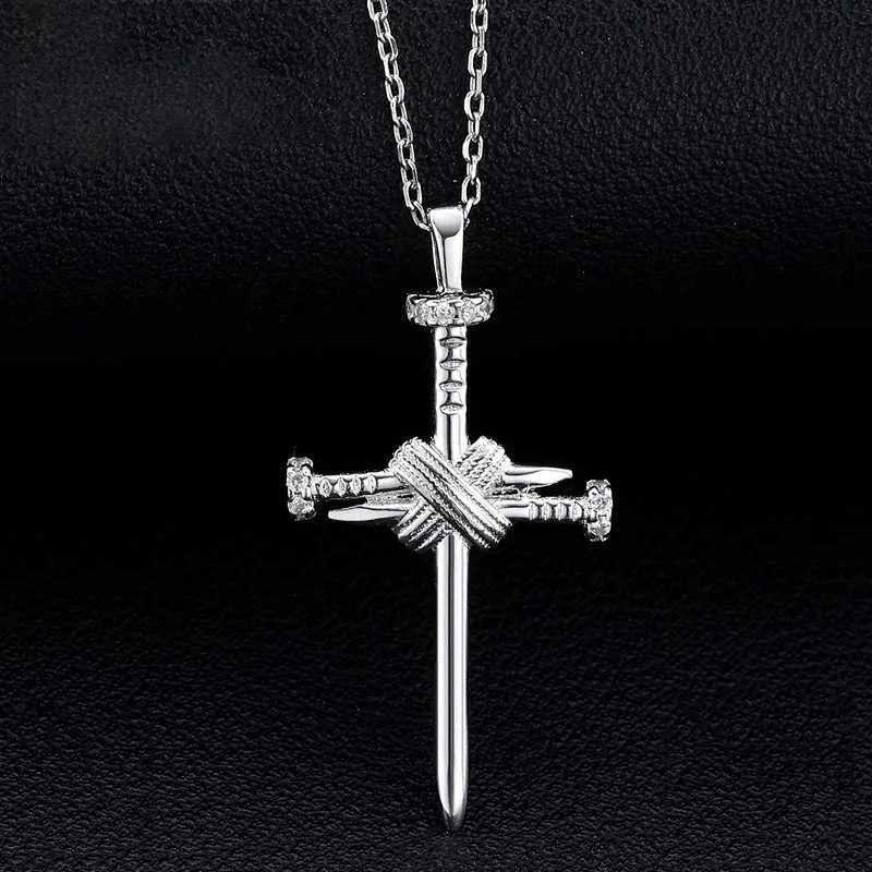 Libra Cross Pendant with VVS Moissanite in White Gold - Bling del