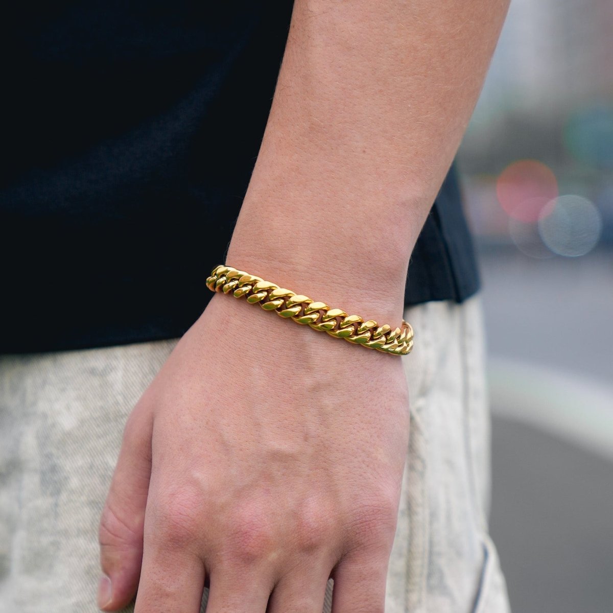 【21cm】【10mm】【18K刻印あり】【Miami Cuban】ブレスレット Cuban Bracelet Miami 10mm - Gold - Bling del Barrio