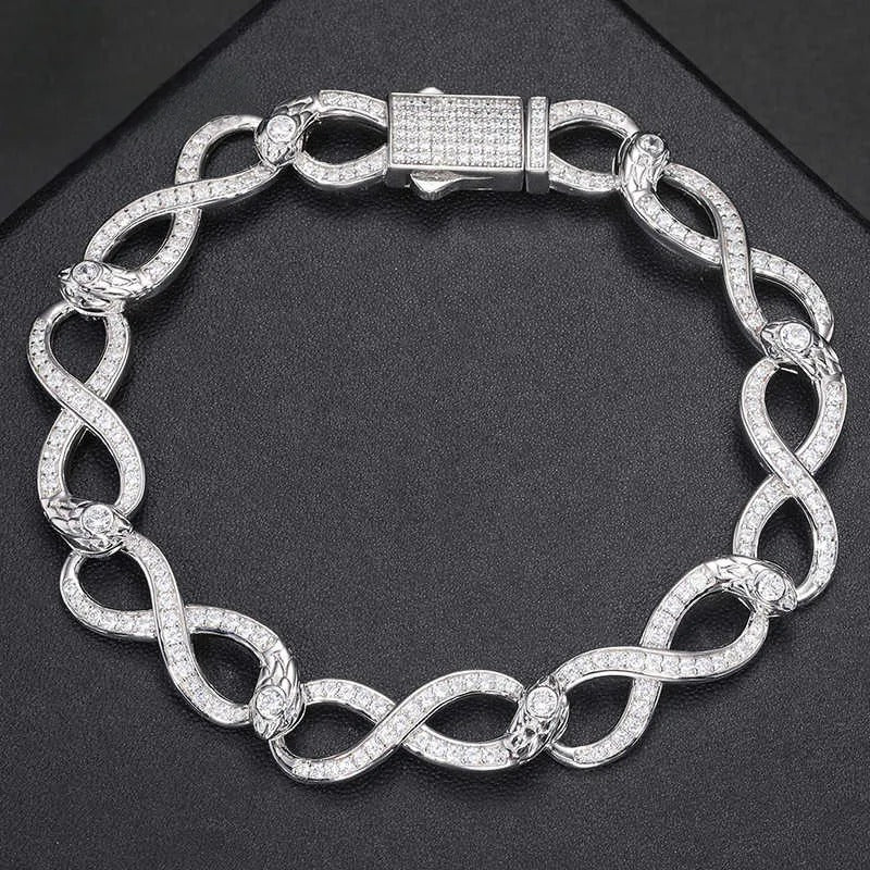 PULSERA CUBANA ESLABONES INFINITOS DE MOISSANITA VVS - PLATA 925 - ORO BLANCO