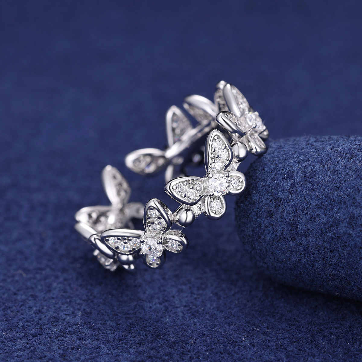 ANILLO ABIERTO DE MARIPOSA CON MOISSANITA VVS - PLATA 925 - ORO BLANCO - Bling del Barrio