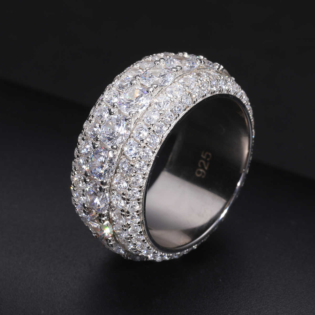 ANILLO BANDA DE 5 CAPAS MOISSANITA VVS - PLATA 925 - ORO BLANCO - Bling del Barrio