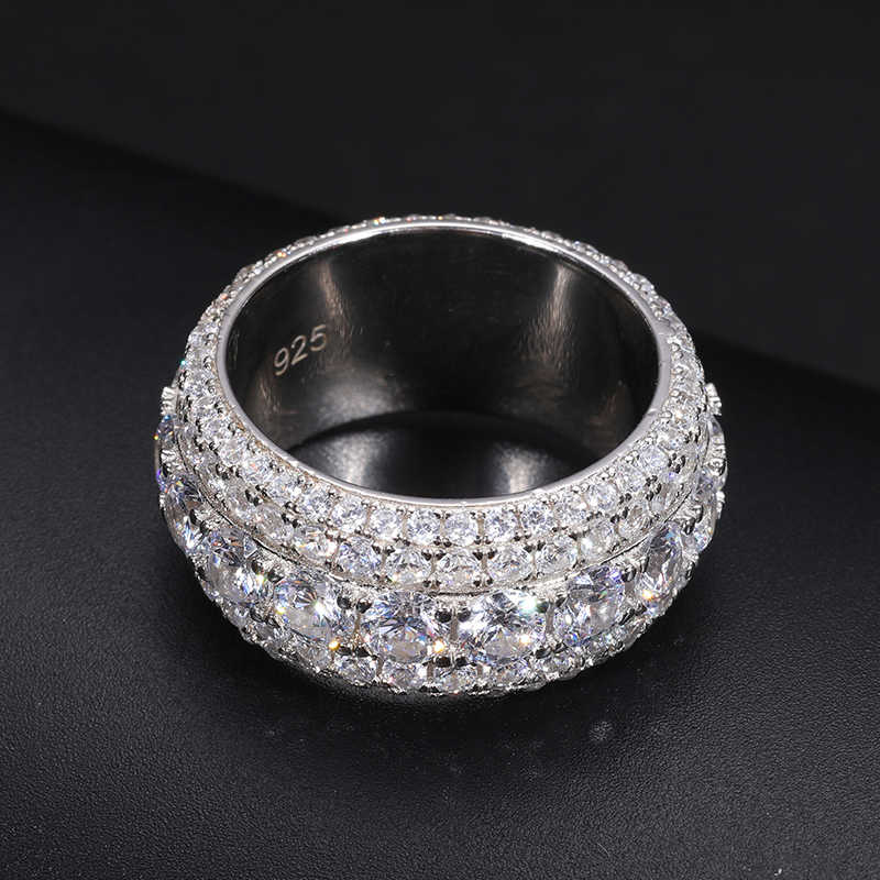 ANILLO BANDA DE 5 CAPAS MOISSANITA VVS - PLATA 925 - ORO BLANCO - Bling del Barrio