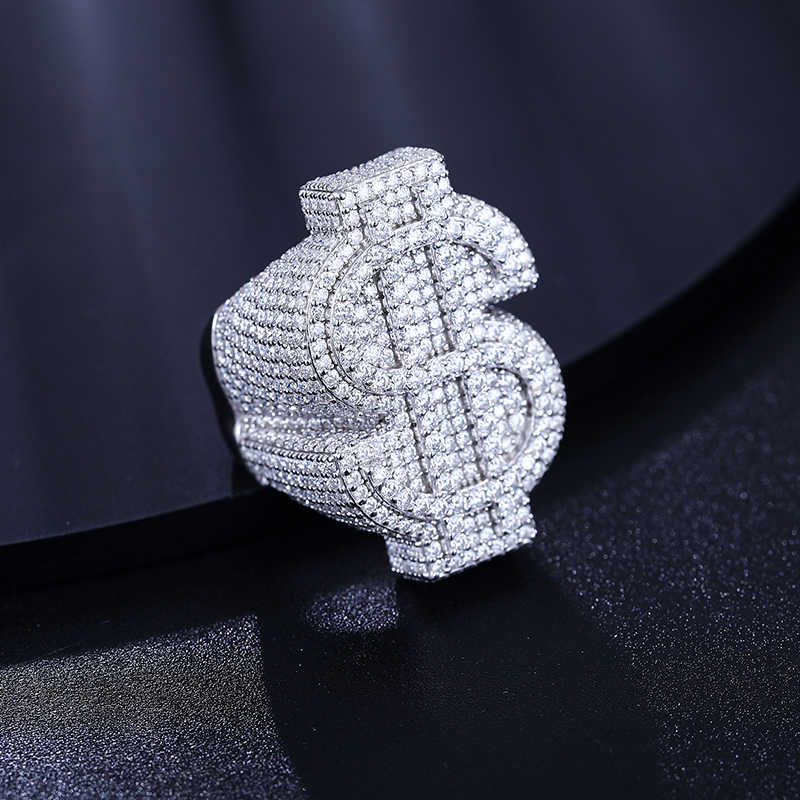 ANILLO CON SÍMBOLO DE DINERO EN MOISSANITA VVS - PLATA 925 - ORO BLANCO - Bling del Barrio