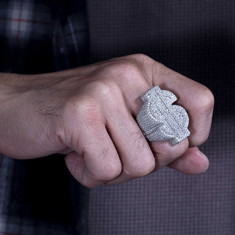ANILLO CON SÍMBOLO DE DINERO EN MOISSANITA VVS - PLATA 925 - ORO BLANCO - Bling del Barrio
