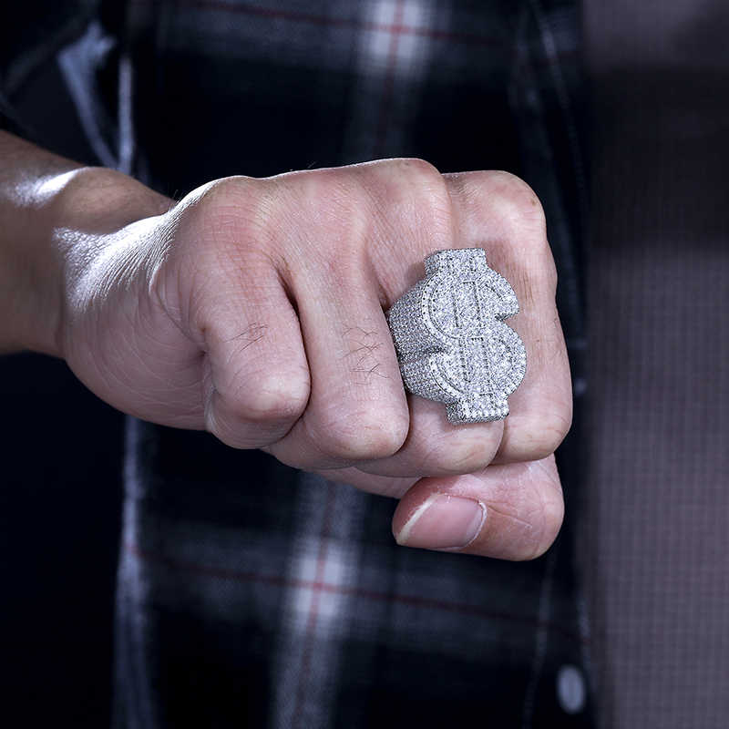 ANILLO CON SÍMBOLO DE DINERO EN MOISSANITA VVS - PLATA 925 - ORO BLANCO - Bling del Barrio