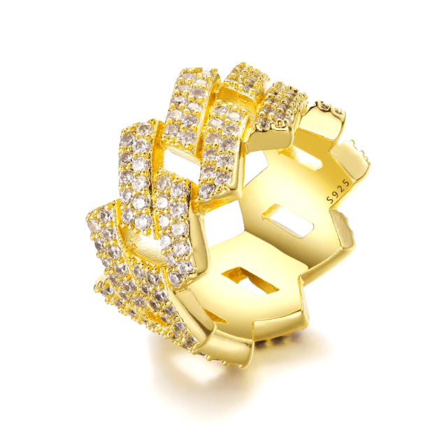 ANILLO CUBANO ROMBOIDE DE MOISSANITA VVS - PLATA 925 - ORO - Bling del Barrio