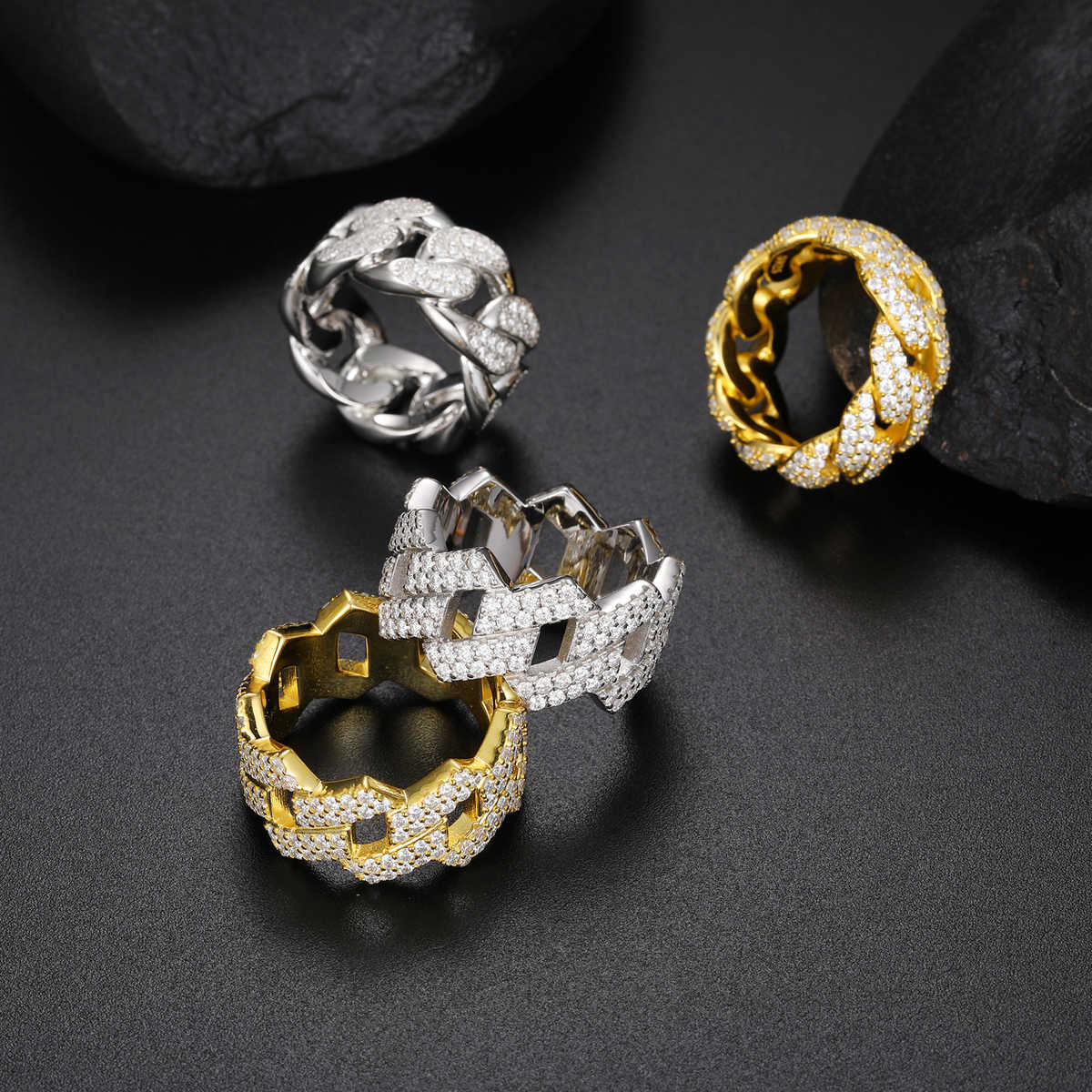 ANILLO CUBANO ROMBOIDE DE MOISSANITA VVS - PLATA 925 - ORO BLANCO - Bling del Barrio