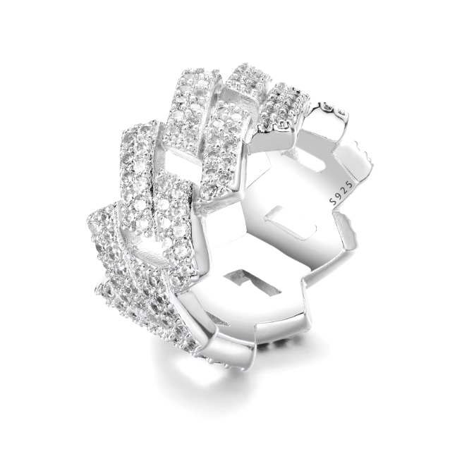 ANILLO CUBANO ROMBOIDE DE MOISSANITA VVS - PLATA 925 - ORO BLANCO - Bling del Barrio