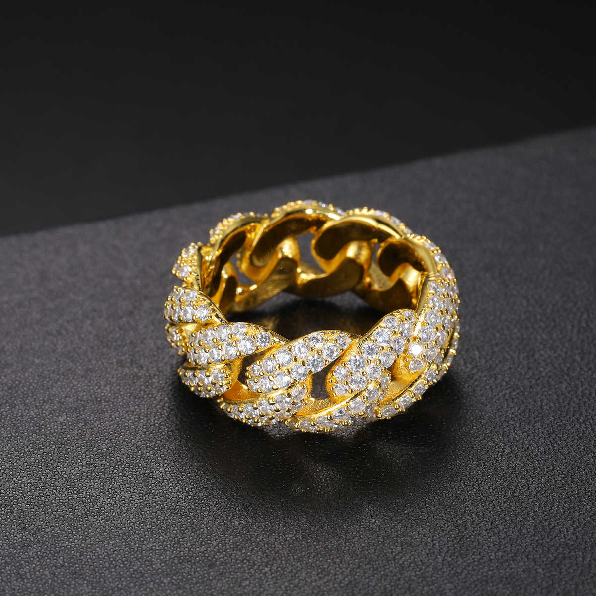 ANILLO CUBANO TIPO BANDA DE MOISSANITA VVS - PLATA 925 - ORO/ORO BLANCO - Bling del Barrio