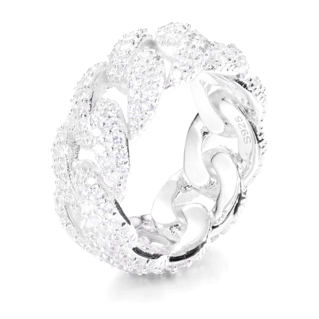 ANILLO CUBANO TIPO BANDA DE MOISSANITA VVS - PLATA 925 - ORO/ORO BLANCO - Bling del Barrio