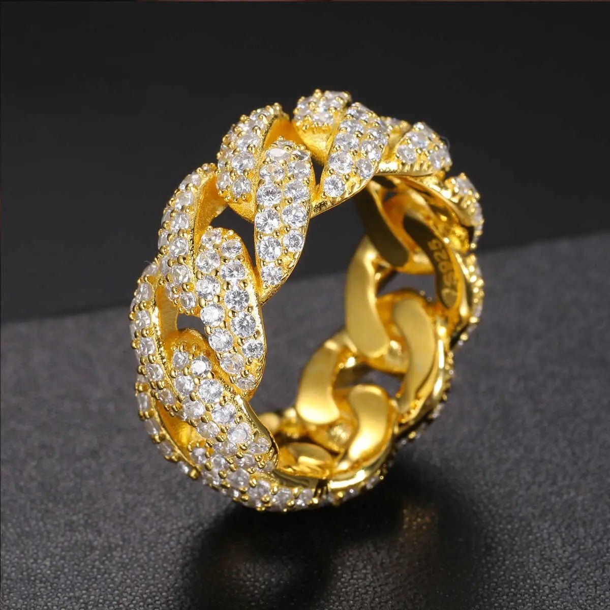 ANILLO CUBANO TIPO BANDA DE MOISSANITA VVS - PLATA 925 - ORO/ORO BLANCO - Bling del Barrio