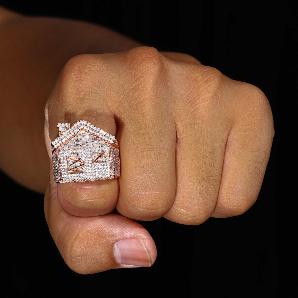 ANILLO DE CASA CON MOISSANITA VVS - ORO ROSA - PLATA 925 - Bling del Barrio