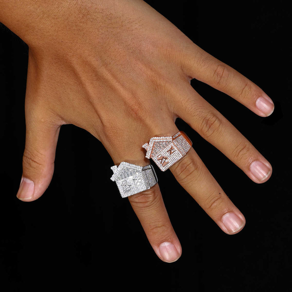 ANILLO DE CASA CON MOISSANITA VVS - ORO ROSA - PLATA 925 - Bling del Barrio