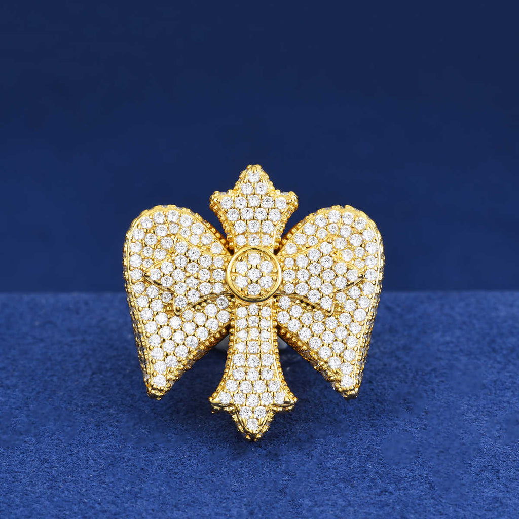 ANILLO DE CRUZ IRIS CON MOISSANITA VVS - PLATA 925 - ORO - Bling del Barrio