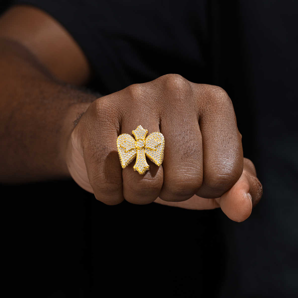 ANILLO DE CRUZ IRIS CON MOISSANITA VVS - PLATA 925 - ORO - Bling del Barrio