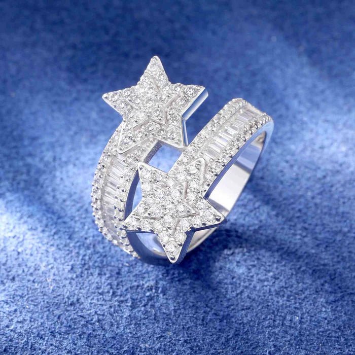 ANILLO ESTRELLA DE BAGUETTE MOISSANITA - ORO BLANCO - PLATA 925 - Bling del Barrio