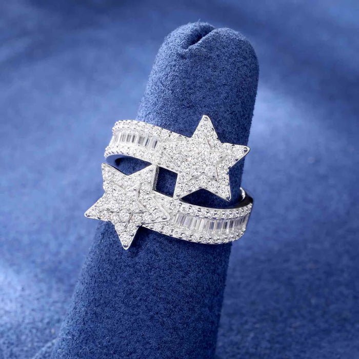 ANILLO ESTRELLA DE BAGUETTE MOISSANITA - ORO BLANCO - PLATA 925 - Bling del Barrio