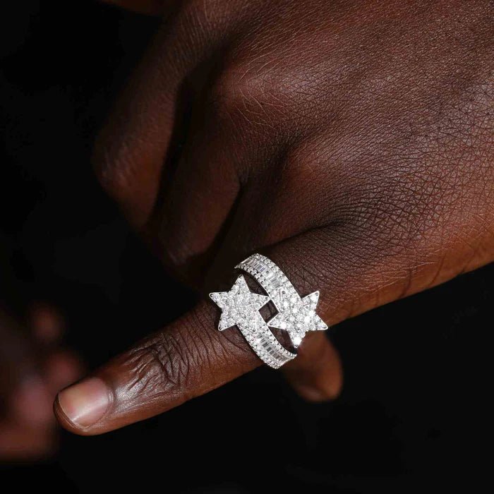 ANILLO ESTRELLA DE BAGUETTE MOISSANITA - ORO BLANCO - PLATA 925 - Bling del Barrio