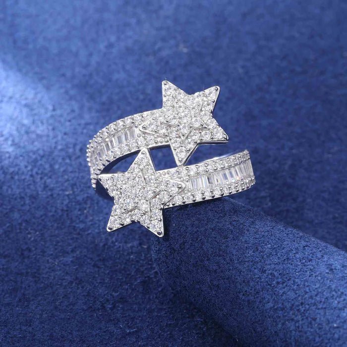 ANILLO ESTRELLA DE BAGUETTE MOISSANITA - ORO BLANCO - PLATA 925 - Bling del Barrio