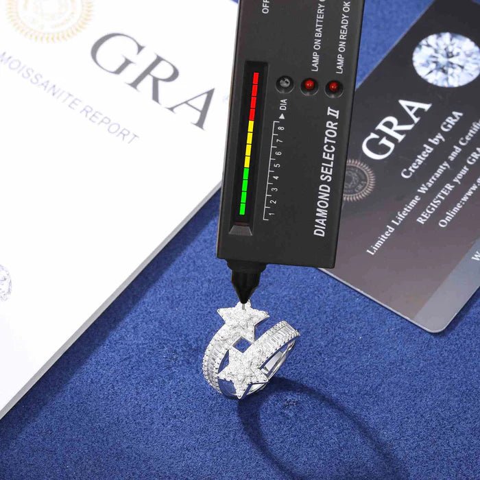 ANILLO ESTRELLA DE BAGUETTE MOISSANITA - ORO BLANCO - PLATA 925 - Bling del Barrio