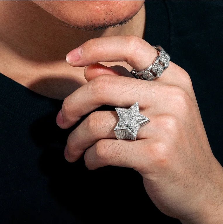 ANILLO ESTRELLA DE MOISSANITA VVS - ORO BLANCO - PLATA 925 - Bling del Barrio