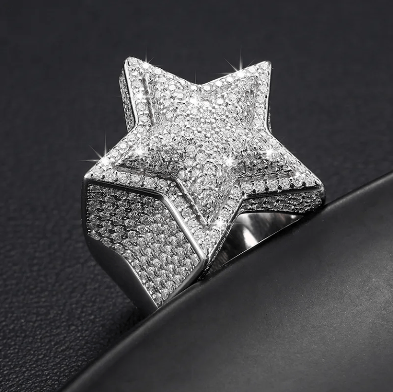 ANILLO ESTRELLA DE MOISSANITA VVS - ORO BLANCO - PLATA 925 - Bling del Barrio