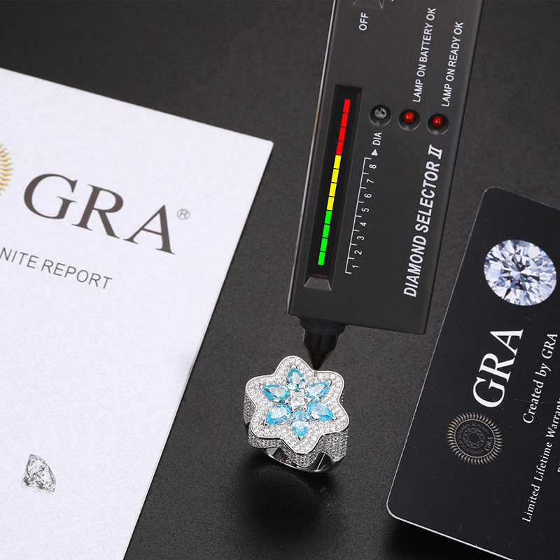 ANILLO ESTRELLA DE SEIS PUNTAS MOISSANITA VVS + CIRCONITA AZUL - PLATA 925 - ORO BLANCO - Bling del Barrio