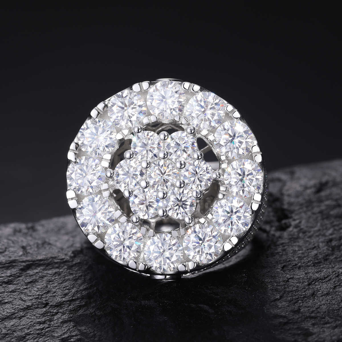 ANILLO FLOR DE HALO 2 CAPAS DE MOISSANITA VVS - PLATA 925 - Bling del Barrio