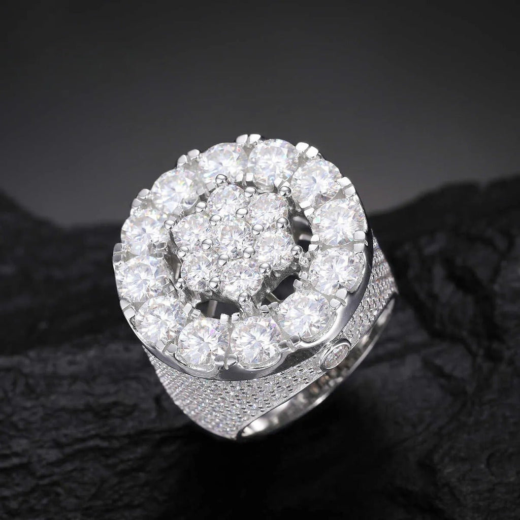 ANILLO FLOR DE HALO 2 CAPAS DE MOISSANITA VVS - PLATA 925 - Bling del Barrio