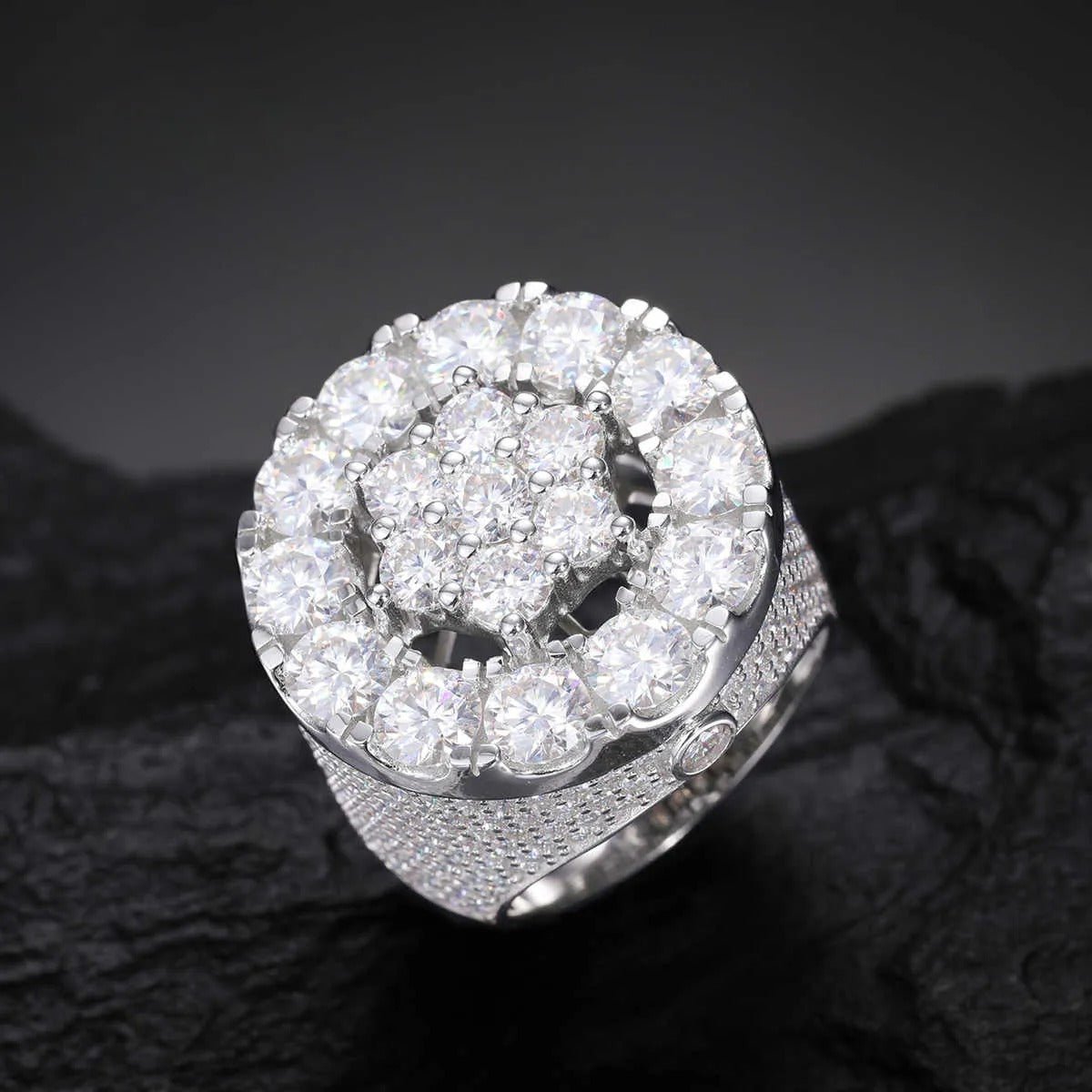 ANILLO FLOR DE HALO 2 CAPAS DE MOISSANITA VVS - PLATA 925 - Bling del Barrio