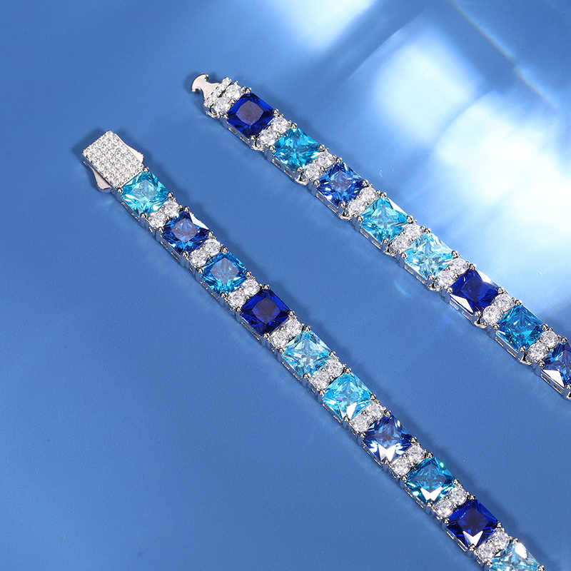CADENA BAGUETTE DE CIRCONES AZULES Y MOISSANITA VVS - PLATA 925 - ORO BLANCO - Bling del Barrio