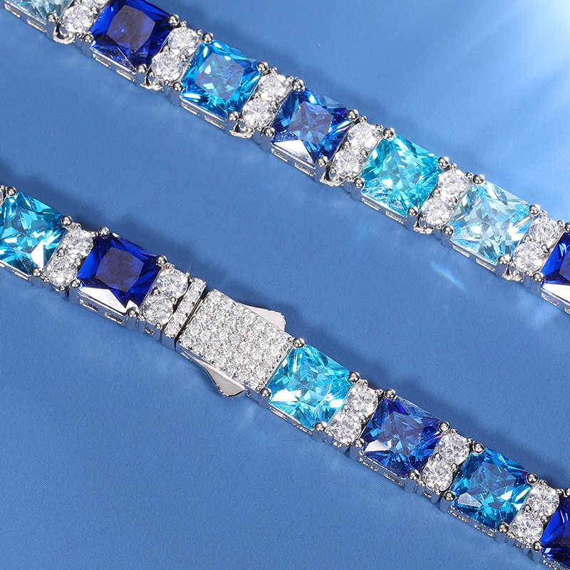 CADENA BAGUETTE DE CIRCONES AZULES Y MOISSANITA VVS - PLATA 925 - ORO BLANCO - Bling del Barrio