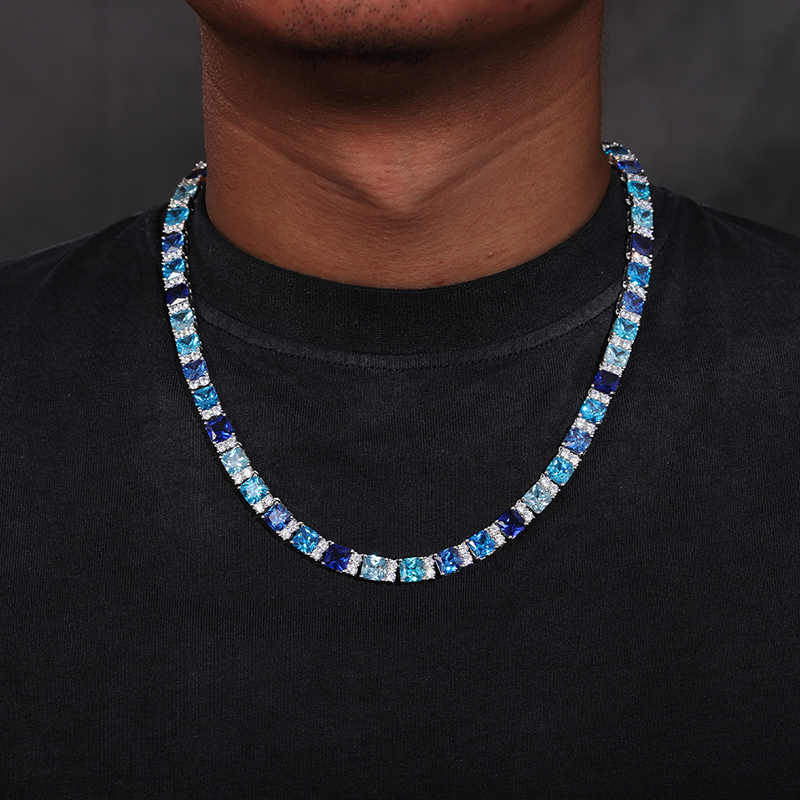 CADENA BAGUETTE DE CIRCONES AZULES Y MOISSANITA VVS - PLATA 925 - ORO BLANCO - Bling del Barrio