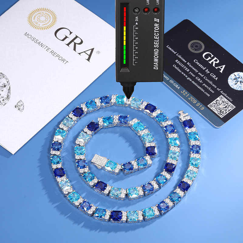 CADENA BAGUETTE DE CIRCONES AZULES Y MOISSANITA VVS - PLATA 925 - ORO BLANCO - Bling del Barrio