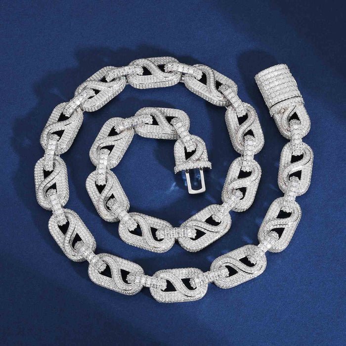 CADENA BUSSDOWN CUBANA DE MOISSANITA VVS 14mm - ORO BLANCO - PLATA 925 - Bling del Barrio