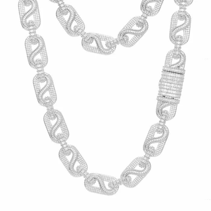 CADENA BUSSDOWN CUBANA DE MOISSANITA VVS 14mm - ORO BLANCO - PLATA 925 - Bling del Barrio