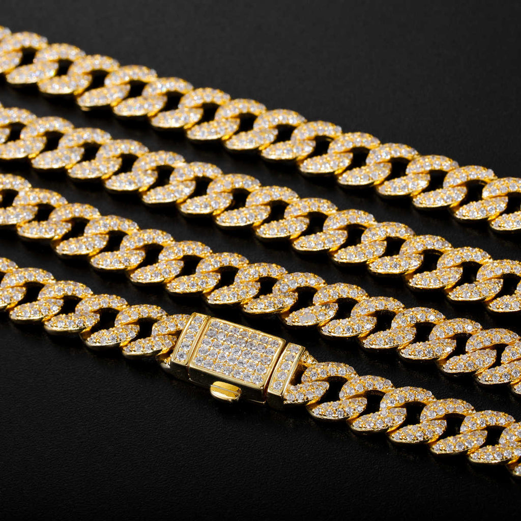 CADENA CUBANA BURBUJA DE MOISSANITA VVS 6mm - PLATA 925 - ORO - Bling del Barrio