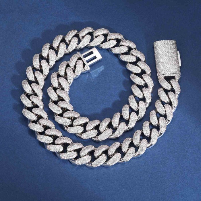 CADENA CUBANA BURBUJA DE MOISSANITA VVS DE 18mm - ORO BLANCO - PLATA 925 - Bling del Barrio