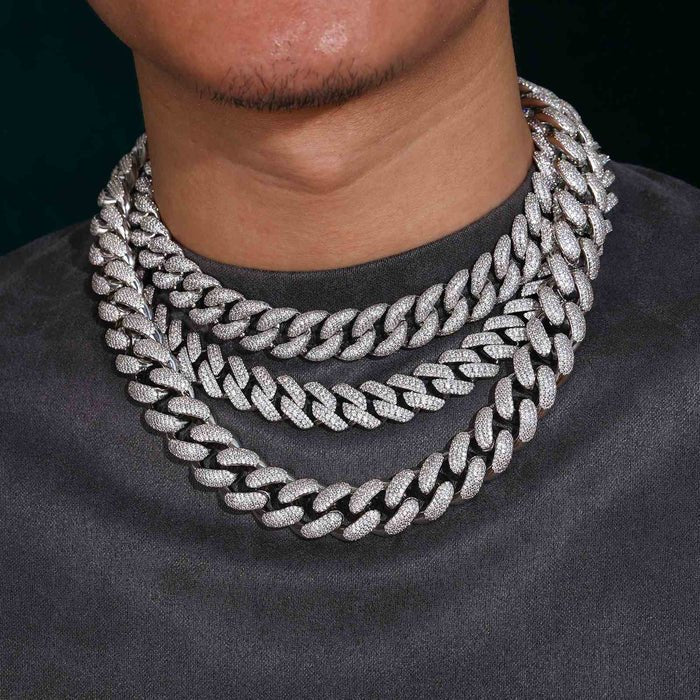 CADENA CUBANA BURBUJA DE MOISSANITA VVS DE 18mm - ORO BLANCO - PLATA 925 - Bling del Barrio