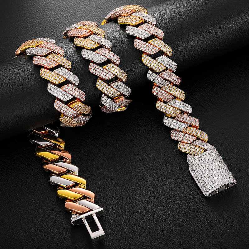 CADENA CUBANA DE 3 COLORES CON MOISSANITA VVS - PLATA 925 - 19mm - Bling del Barrio