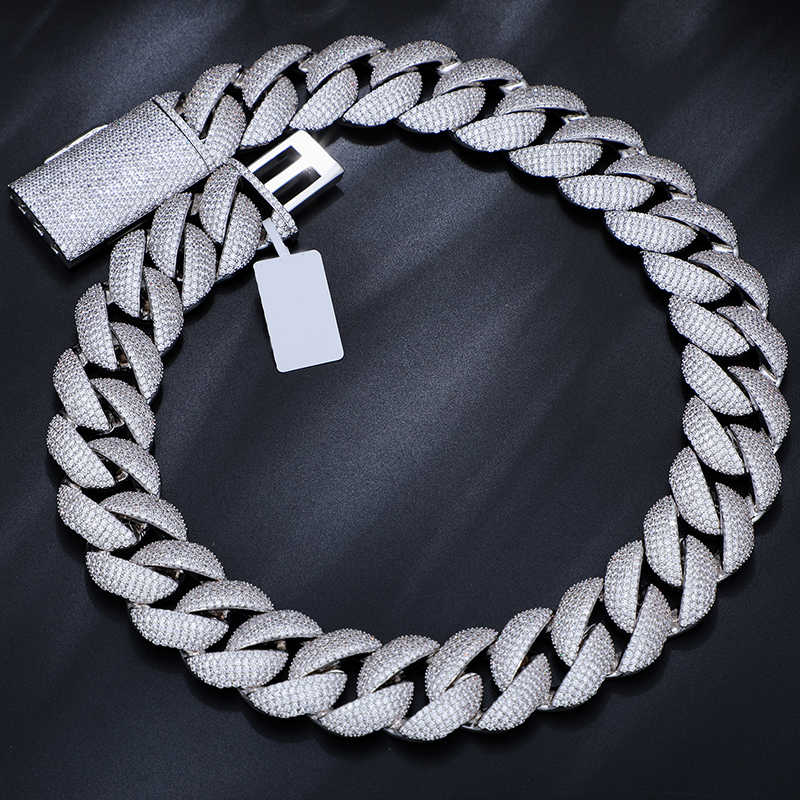 CADENA CUBANA DE 5 FILAS CON MOISSANITA VVS - ORO BLANCO/ORO - PLATA 925 - 23MM - Bling del Barrio