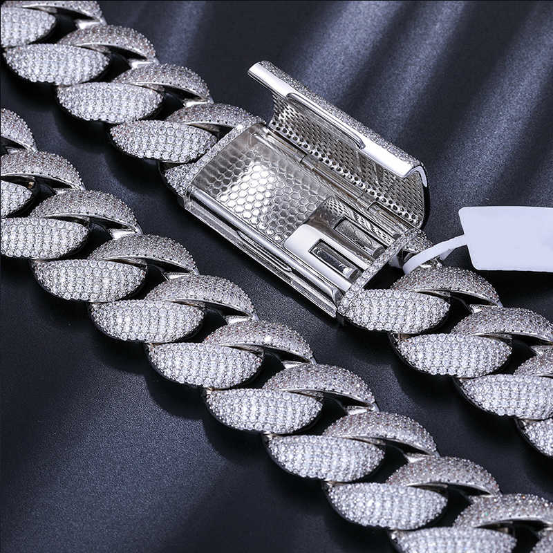 CADENA CUBANA DE 5 FILAS CON MOISSANITA VVS - ORO BLANCO/ORO - PLATA 925 - 23MM - Bling del Barrio
