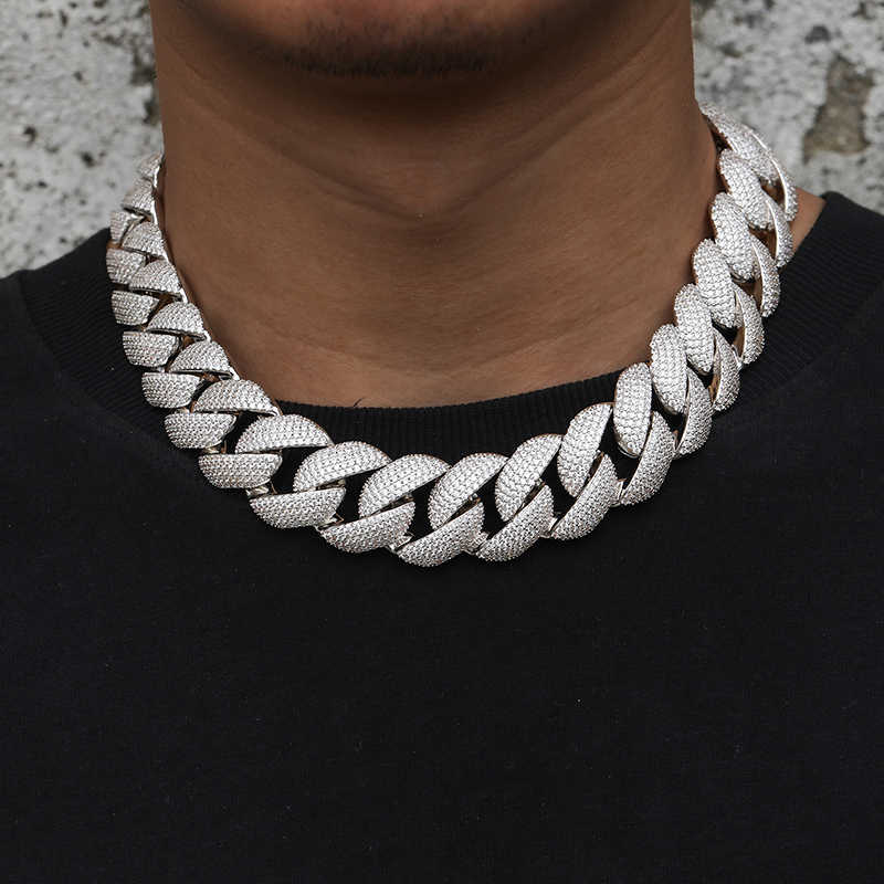 CADENA CUBANA DE 5 FILAS CON MOISSANITA VVS - ORO BLANCO/ORO - PLATA 925 - 23MM - Bling del Barrio