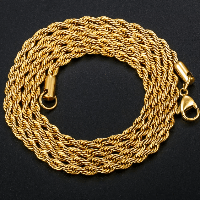 CADENA DE CUERDA ACERO INOXIDABLE 2.5mm - ORO 18K - REGALO GRATIS - Bling del Barrio