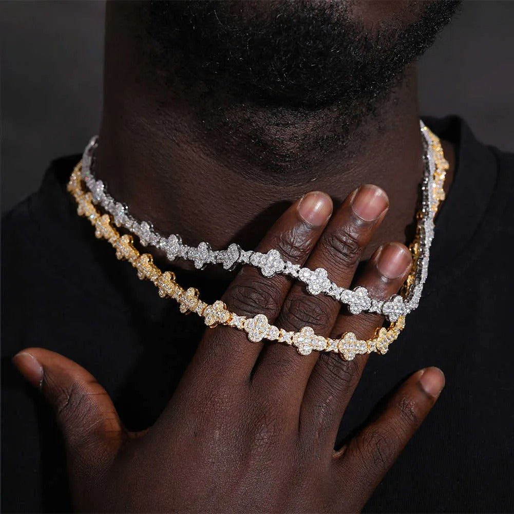 CADENA DE ESLABONES CRUZADOS CON ESTRELLAS MOISSANITA VVS - PLATA 925 - ORO BLANCO - Bling del Barrio
