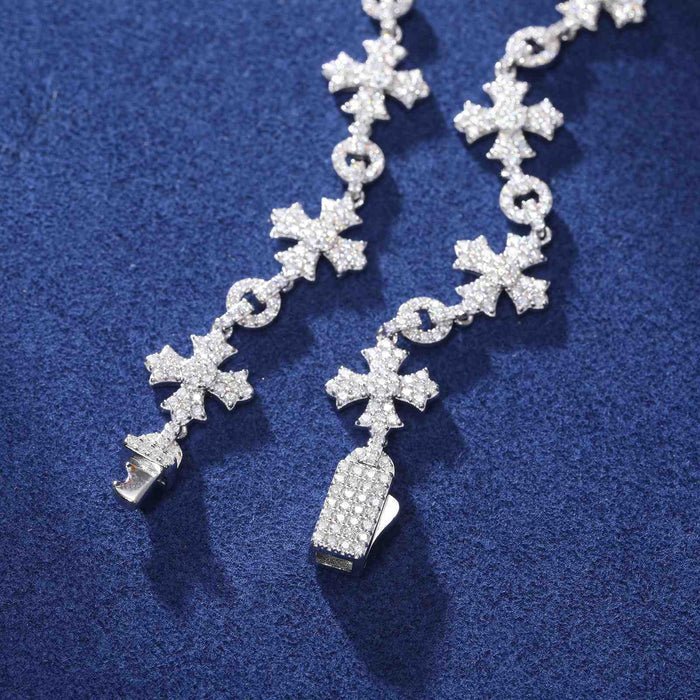 CADENA DE ESLABONES CRUZADOS EN MOISSANITA VVS 12mm - ORO BLANCO - PLATA 925 - Bling del Barrio