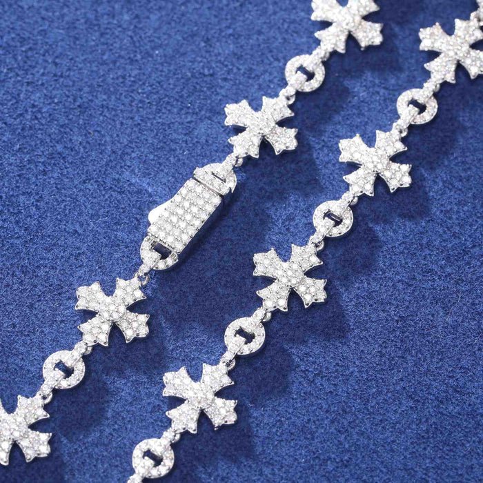 CADENA DE ESLABONES CRUZADOS EN MOISSANITA VVS 12mm - ORO BLANCO - PLATA 925 - Bling del Barrio