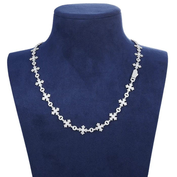 CADENA DE ESLABONES CRUZADOS EN MOISSANITA VVS 12mm - ORO BLANCO - PLATA 925 - Bling del Barrio