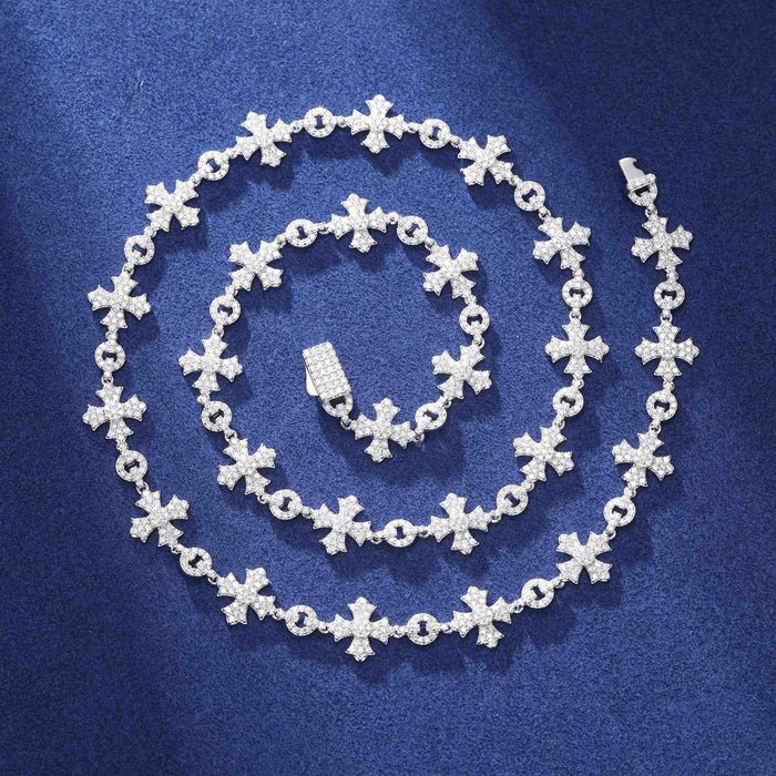 CADENA DE ESLABONES CRUZADOS EN MOISSANITA VVS 12mm - ORO BLANCO - PLATA 925 - Bling del Barrio