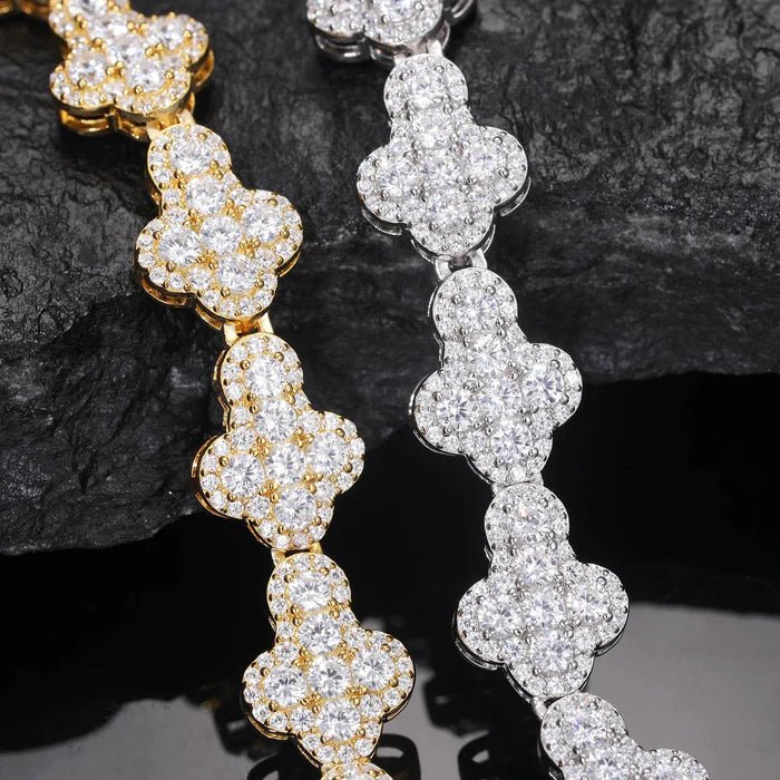 CADENA DE ESLABONES CRUZADOS MOISSANITA VVS 10mm - ORO BLANCO - PLATA 925 - Bling del Barrio